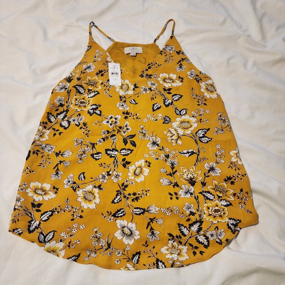 LOFT Mustard Floral Camisole Top - Petite Small - With tags